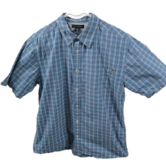 Tommy Hilfiger Men's Light Blue Plaid Short Sleeve Button Front Shirt Size XL - Picture 5 of 5